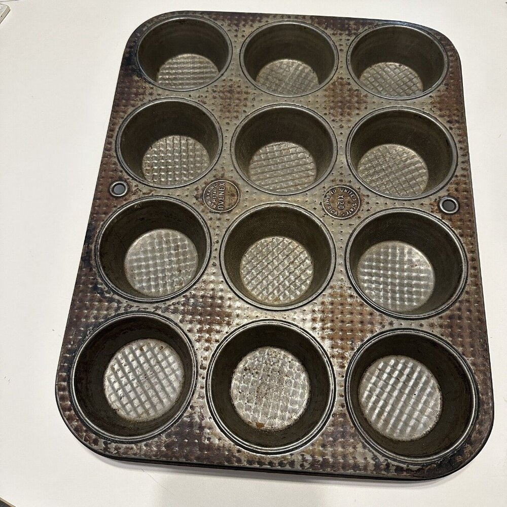 Vintage Ovenex Waffle Pattern Muffin Cupcake Tin Pan  X120 12 Hole  Baking